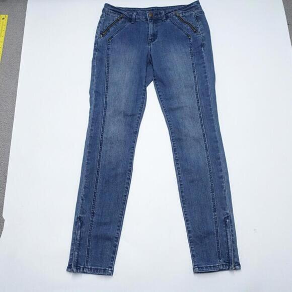 Caché Jeans Women's 6 Blue Medium Wash Denim Pockets Ankle Zip Fly Skinny Preppy - Picture 1 of 9
